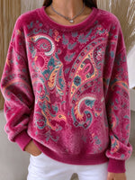 Casual Floral Boho Paisley Crew Neck Long Sleeve Sweatshirt