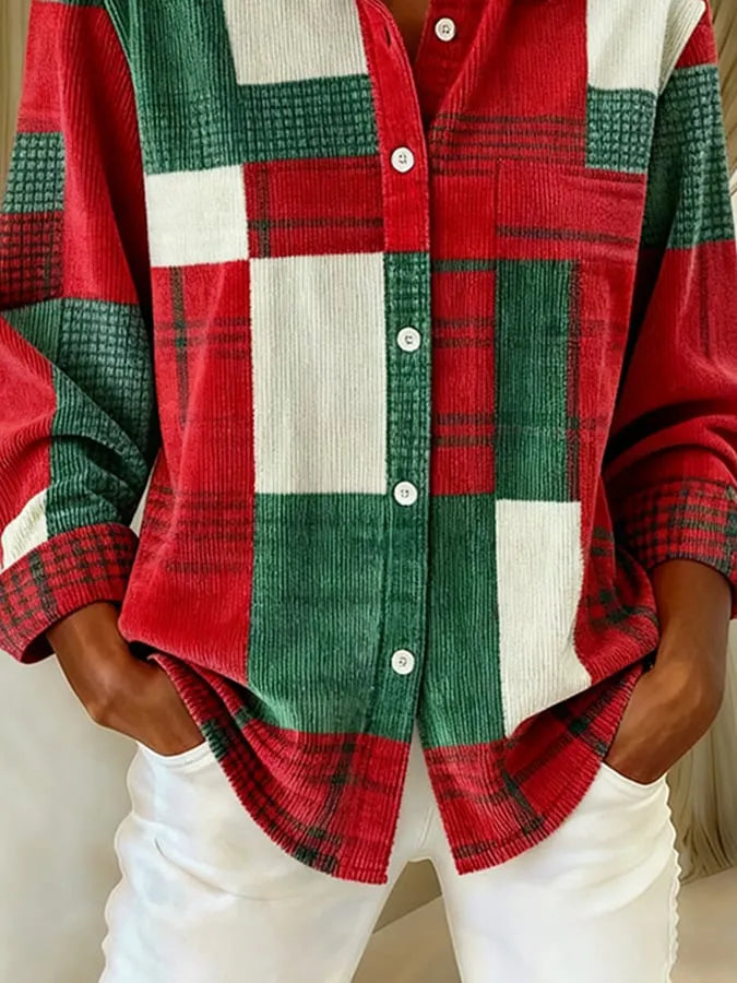 Classic Women's Christmas Contrast Plaid Shirt