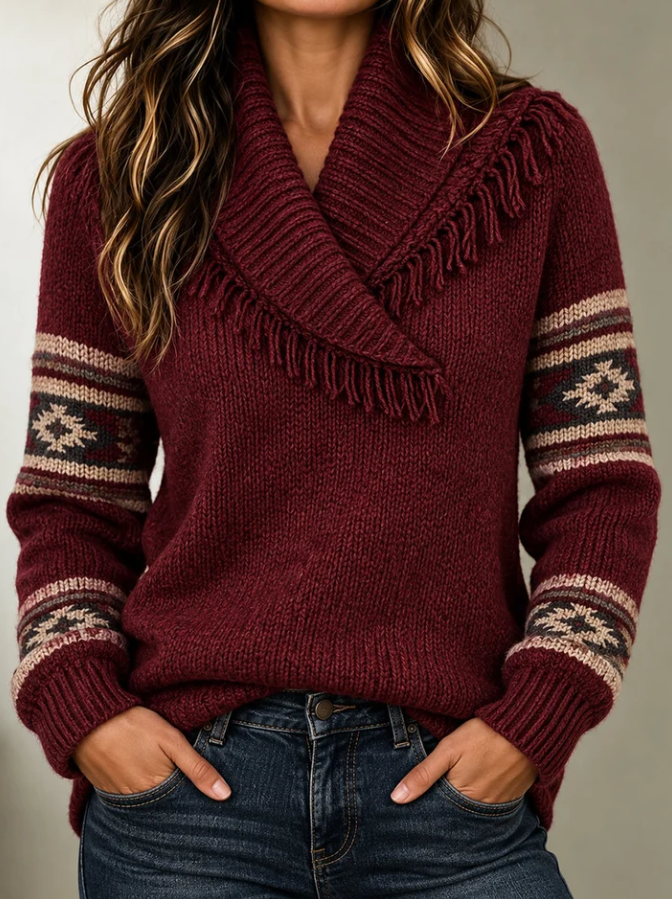Women Vintage Elegant Shawl Collar Knit Casual Sweater