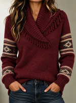 Women Vintage Elegant Shawl Collar Knit Casual Sweater