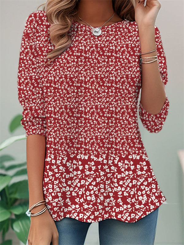 Floral Print Crew Neck Long Sleeve T-shirt