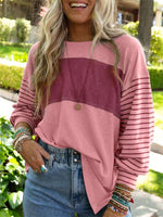 Striped Crew Neck Long Sleeve Loose Blouse