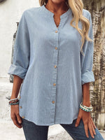 Striped Shirt Collar Long Sleeve Loose Blouse