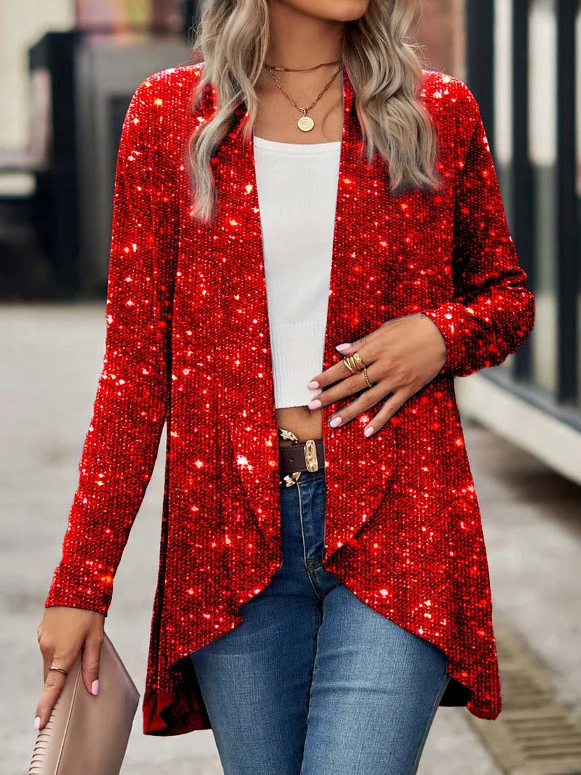 Plain Glitter Mid-long Loose Jacket