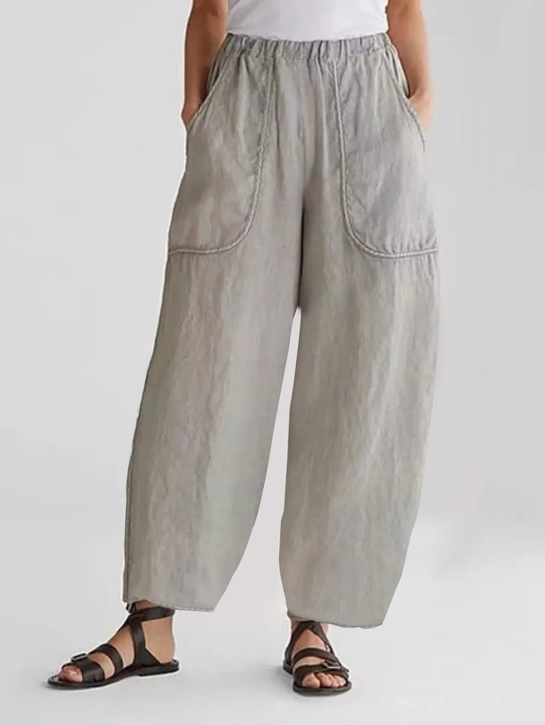 Solid Patched Pockets Casual Pants