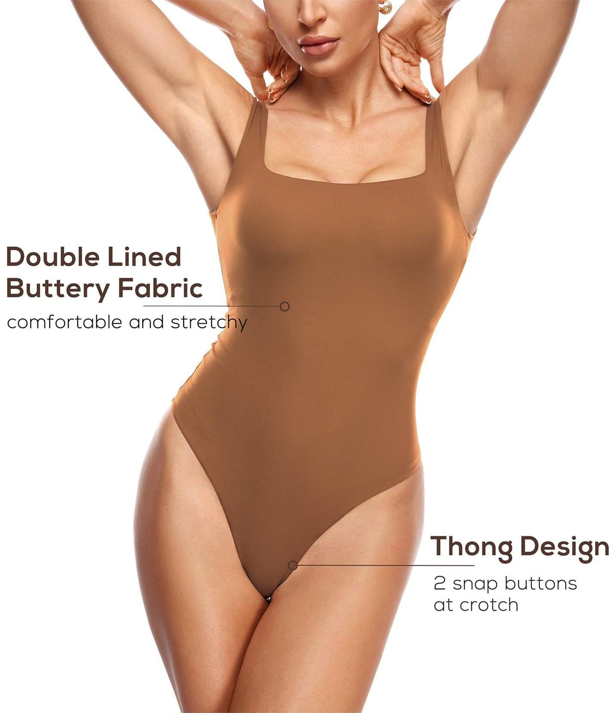 Women's Square Neck Sleeveless Thong Bodysuit