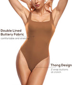 Women's Square Neck Sleeveless Thong Bodysuit