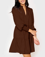 Women's V-Neck Long Sleeve Ruffle Tiered Dress