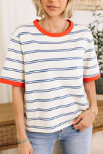 Women's Color Block Short Sleeve Striped T Shirt