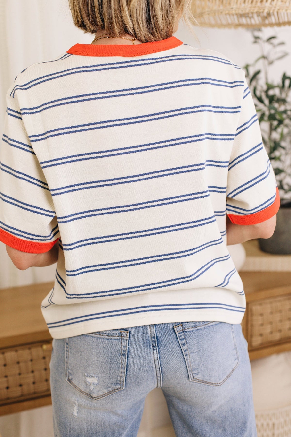 Women's Color Block Short Sleeve Striped T Shirt