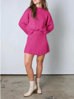 Women's Ribbed Sweater Two Piece Skirt Sets