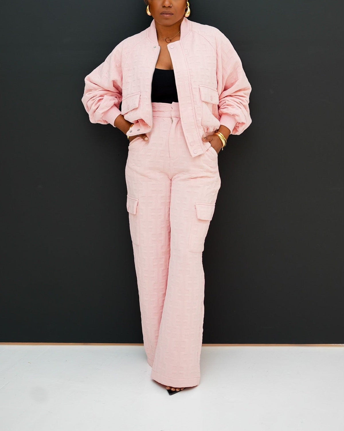 Women's Luxury Embossed Jacket and Pants Set