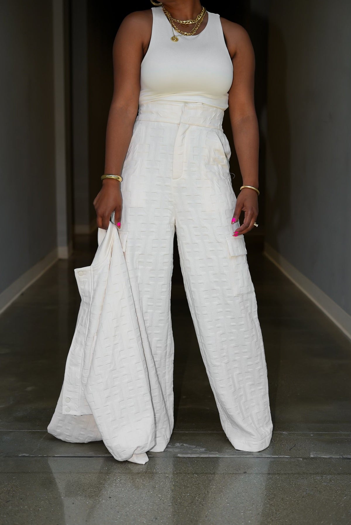 Women's Luxury Embossed Jacket and Pants Set