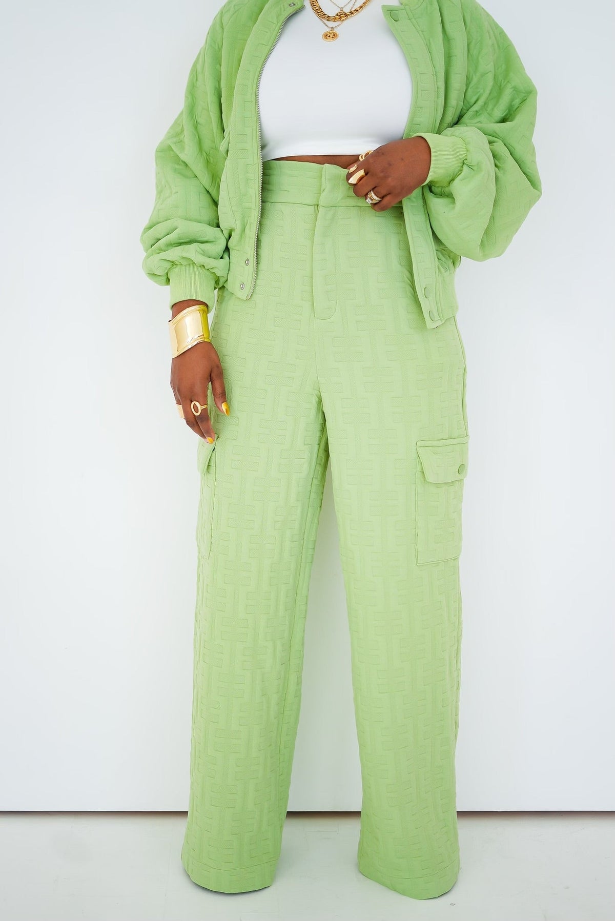 Women's Luxury Embossed Jacket and Pants Set