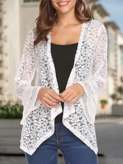 Floral Lace Casual Plain Flared Sleeves Shawl