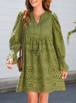 Women's V Neck Eyelet Lace Dress