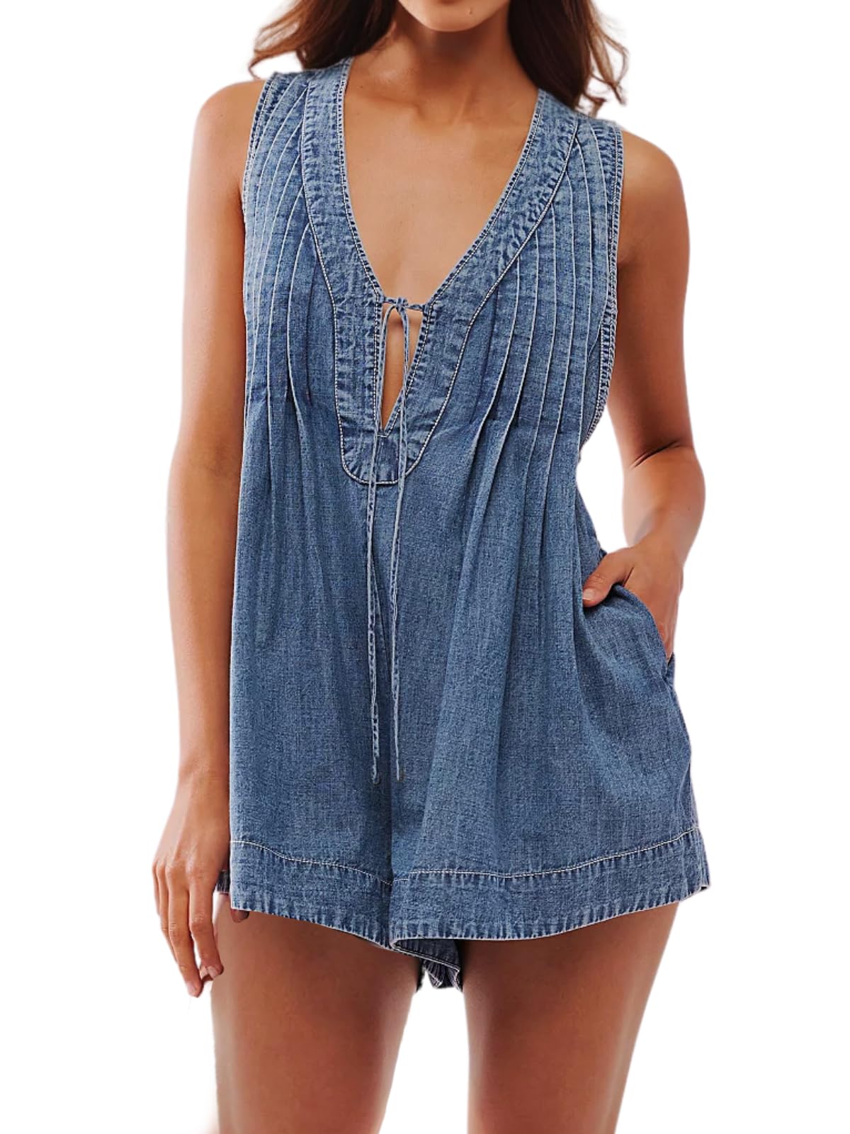 Women's Denim Pleated Romper