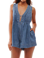 Women's Denim Pleated Romper