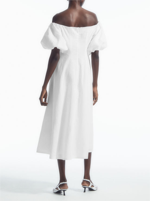 Fluttering Strapless Puffy Sleeve Dress