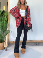 Women's Plaid Button Down Shirt with Elbow Patch Detailing