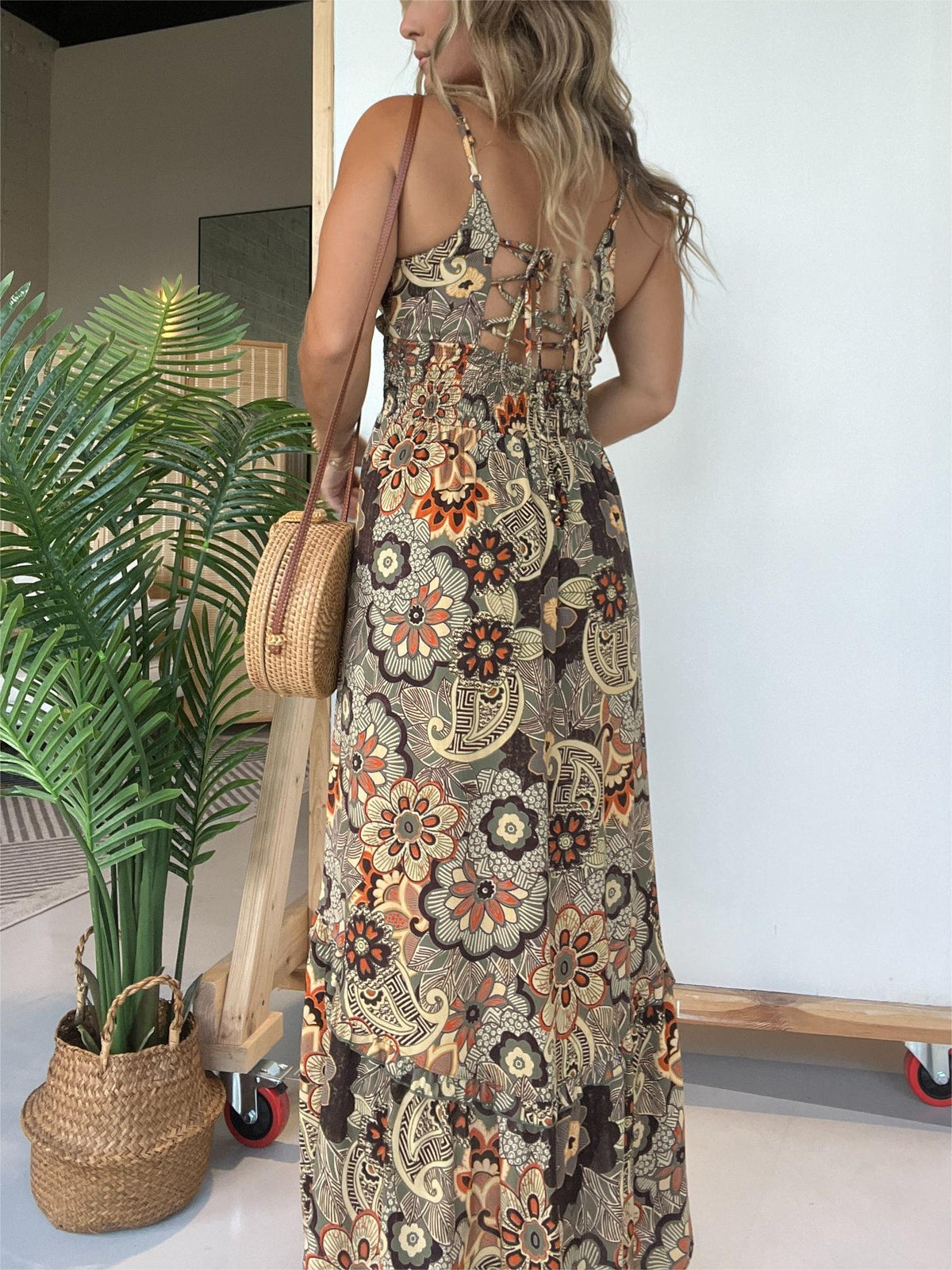 Spaghetti Strap Floral Hi Lo Hem Maxi Dress