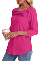 Hot Sale - 3/4 Length Sleeve Top Pleated Front T-Shirt