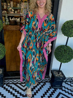 Women's Mixed Color Dress with Drawstring