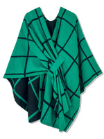Women's Windowpane Reversible Capes Cardigan Shawls