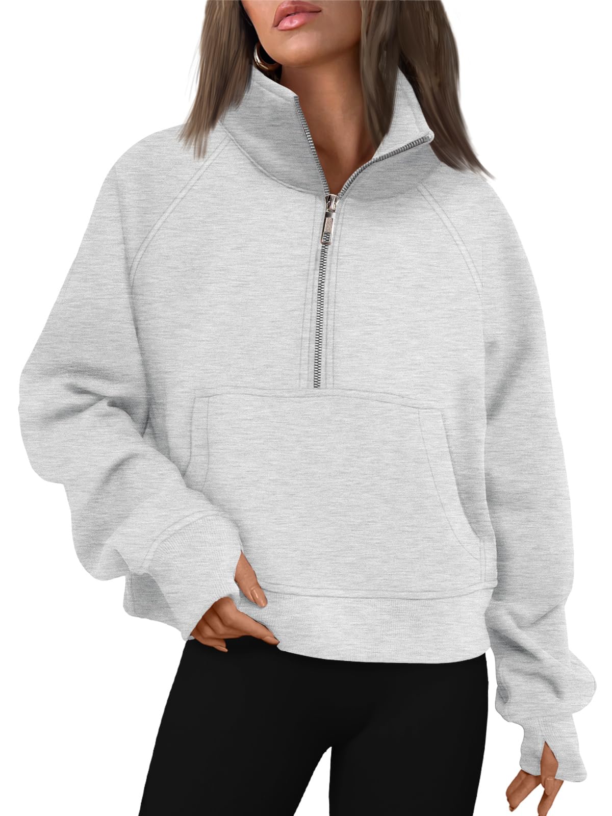 Women's Half Zip Cropped Sweatshirt With Thumb Holes