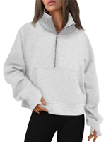 Women's Half Zip Cropped Sweatshirt With Thumb Holes