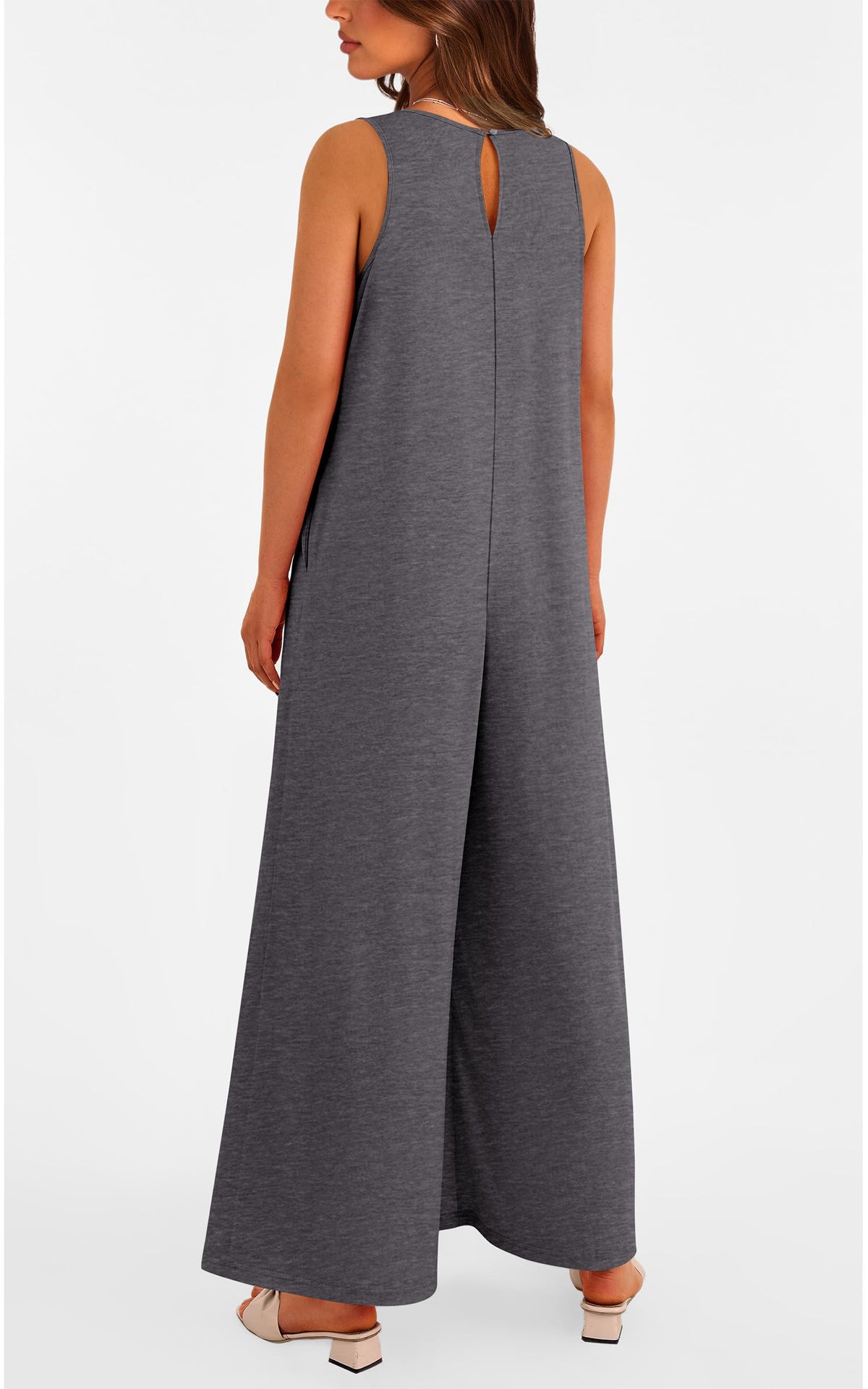 Women's Casual Wide Strap Sleeveless Tank Top V Neck Wide Leg Jumpsuit