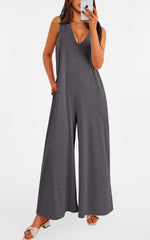 Women's Casual Wide Strap Sleeveless Tank Top V Neck Wide Leg Jumpsuit