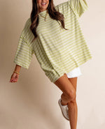 Women's Oversized High Neck Urban Ribbed Striped Top
