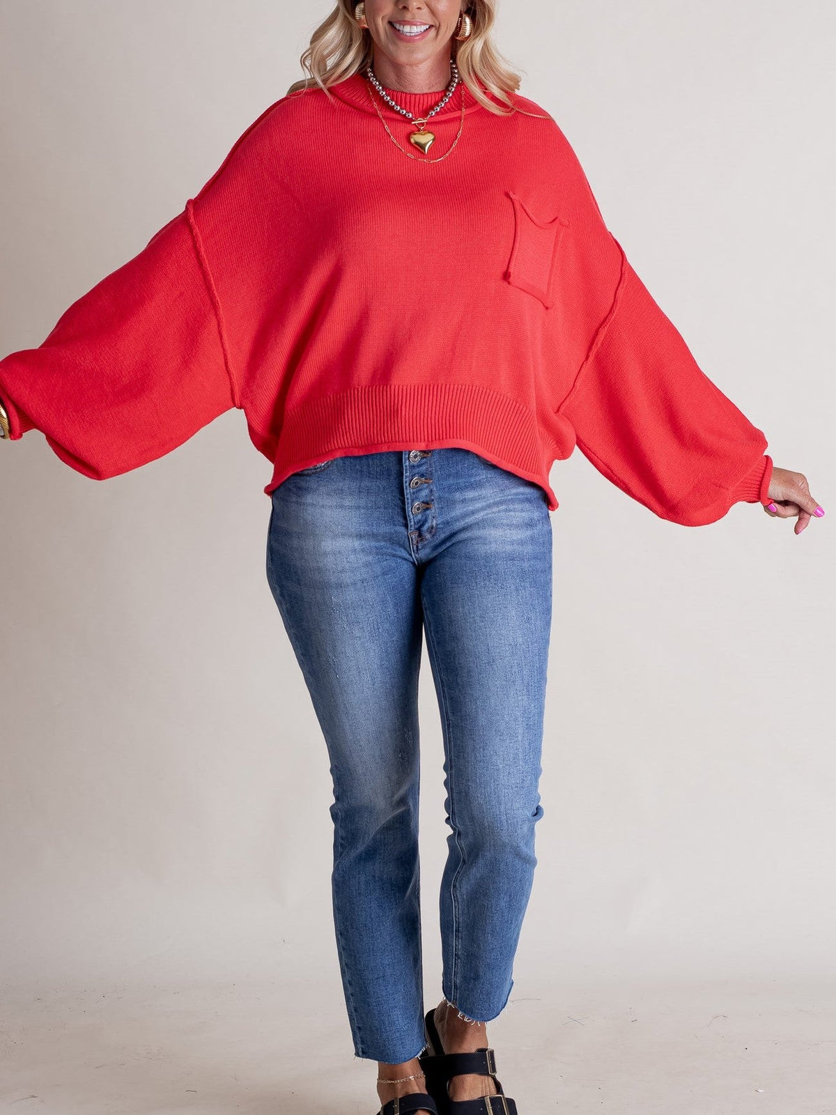 Women's Mock Neck Dolman Sleeves Sweater