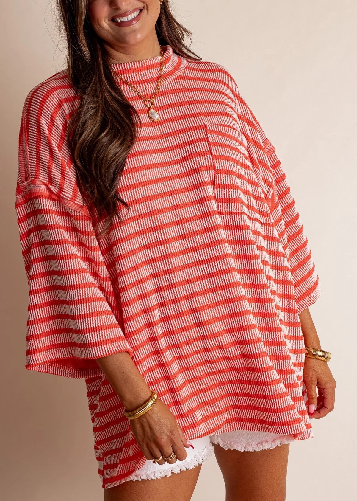 Women's Oversized High Neck Urban Ribbed Striped Top