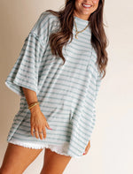 Women's Oversized High Neck Urban Ribbed Striped Top