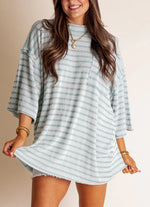Women's Oversized High Neck Urban Ribbed Striped Top