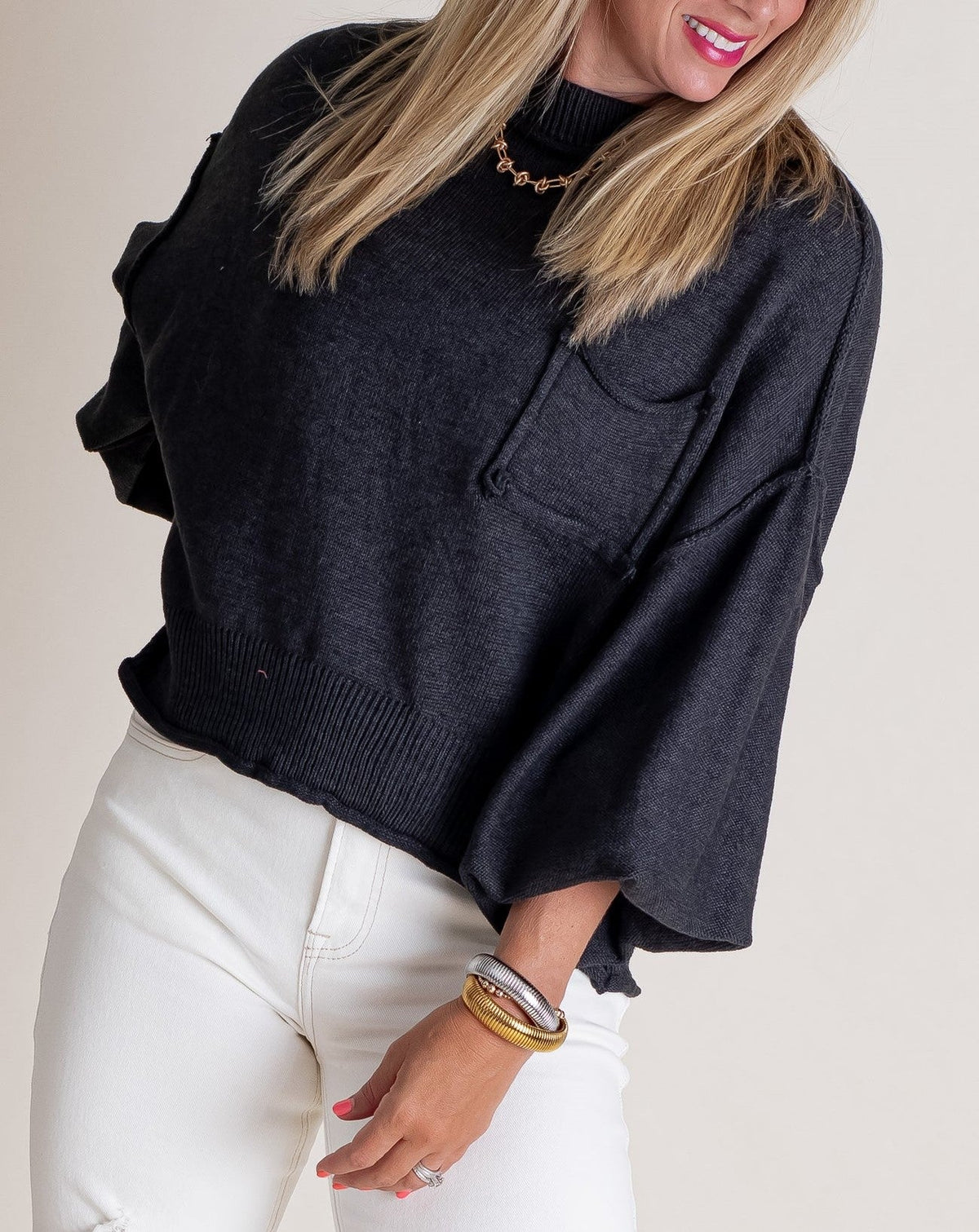 Women's Mock Neck Dolman Sleeves Sweater