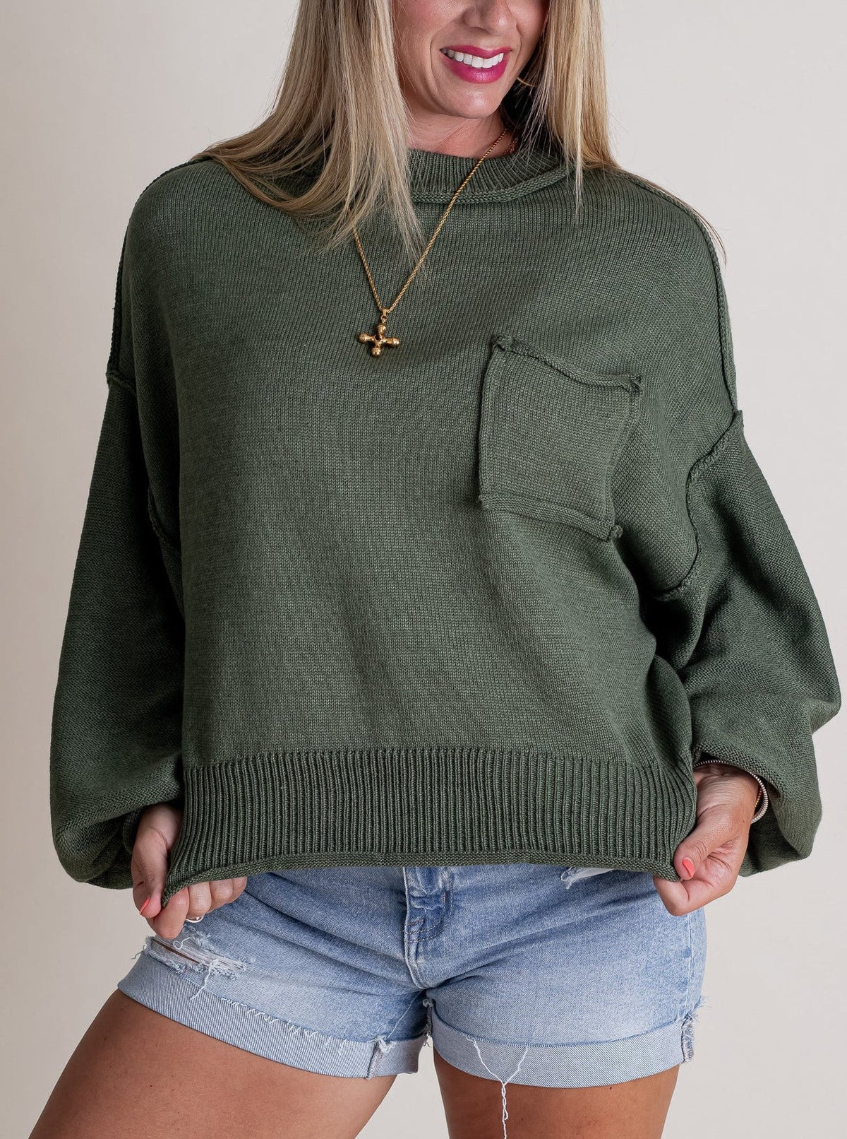 Women's Mock Neck Dolman Sleeves Sweater