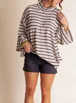 Women's Oversized High Neck Urban Ribbed Striped Top