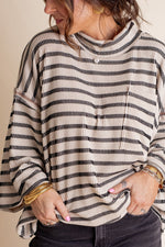 Women's Oversized High Neck Urban Ribbed Striped Top