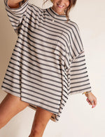 Women's Oversized High Neck Urban Ribbed Striped Top