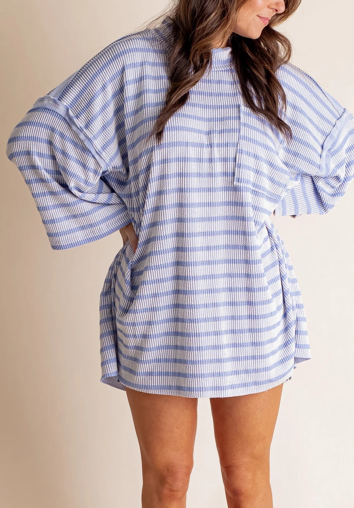 Women's Oversized High Neck Urban Ribbed Striped Top