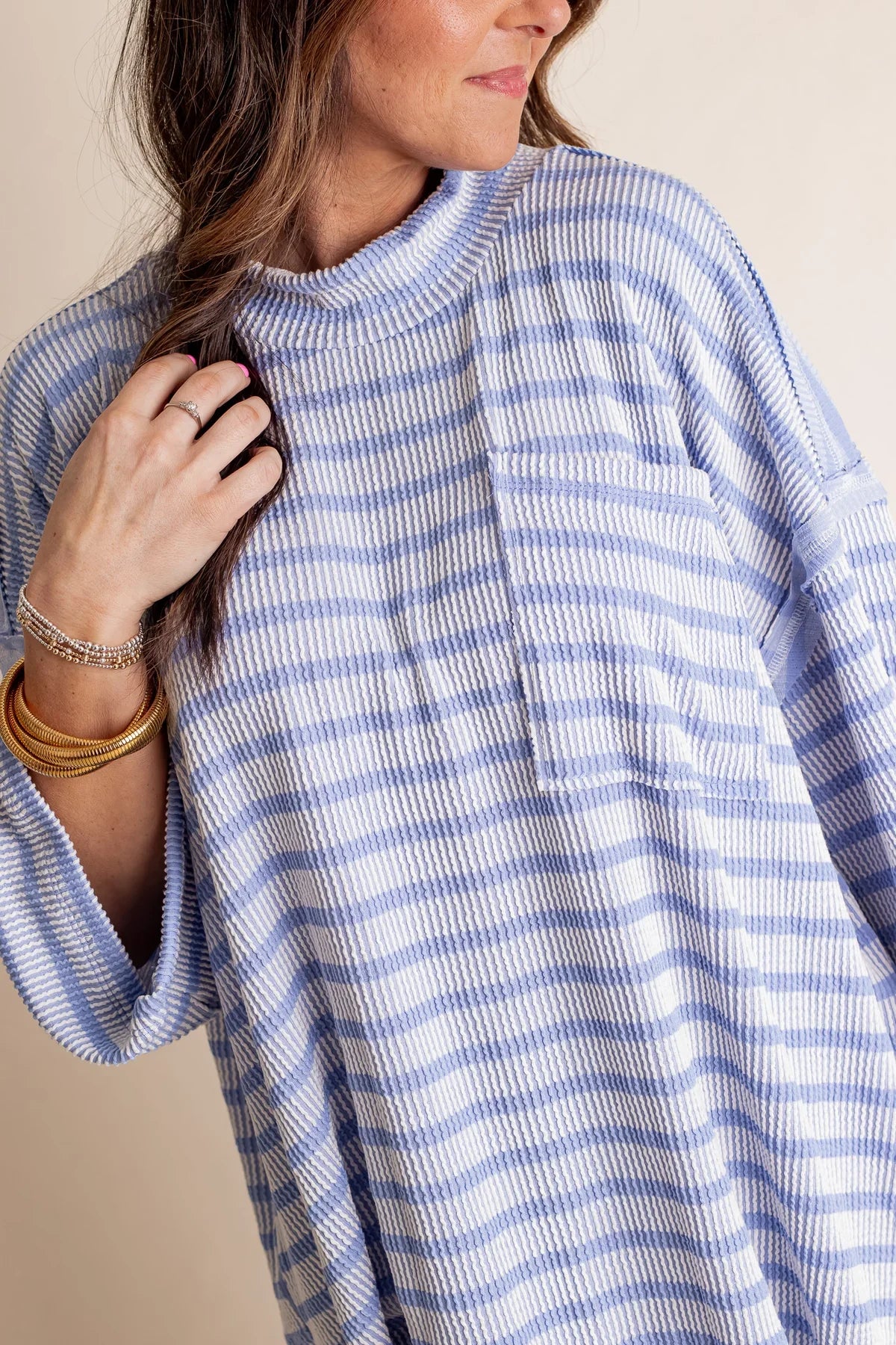 Women's Oversized High Neck Urban Ribbed Striped Top