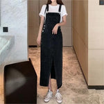Retro Slim Slit Design Suspenders Skirt