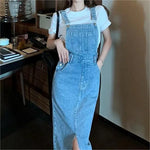 Retro Slim Slit Design Suspenders Skirt