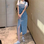 Retro Slim Slit Design Suspenders Skirt