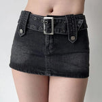 Vintage High Waist Belt Denim Skirt