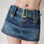 Vintage High Waist Belt Denim Skirt