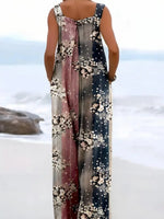 Plus Size All Over Print Floral Button Design Overall, Bohemian Casual Sleeveless Wide Leg Jumpsuit for Beach Vacation, Womenswear for Summer